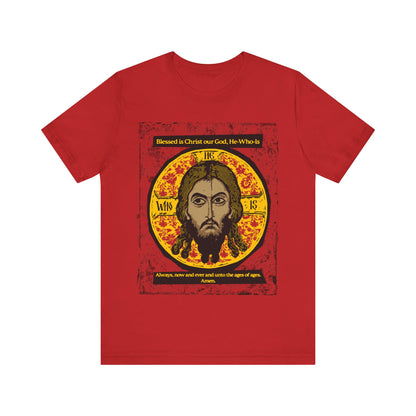 Made Without Hands (Mandylion/Image of Edessa) | Jesus Christ Orthodox Icon Graphic Design | Red Black & Yellow | Orthodox Christian T-Shirt