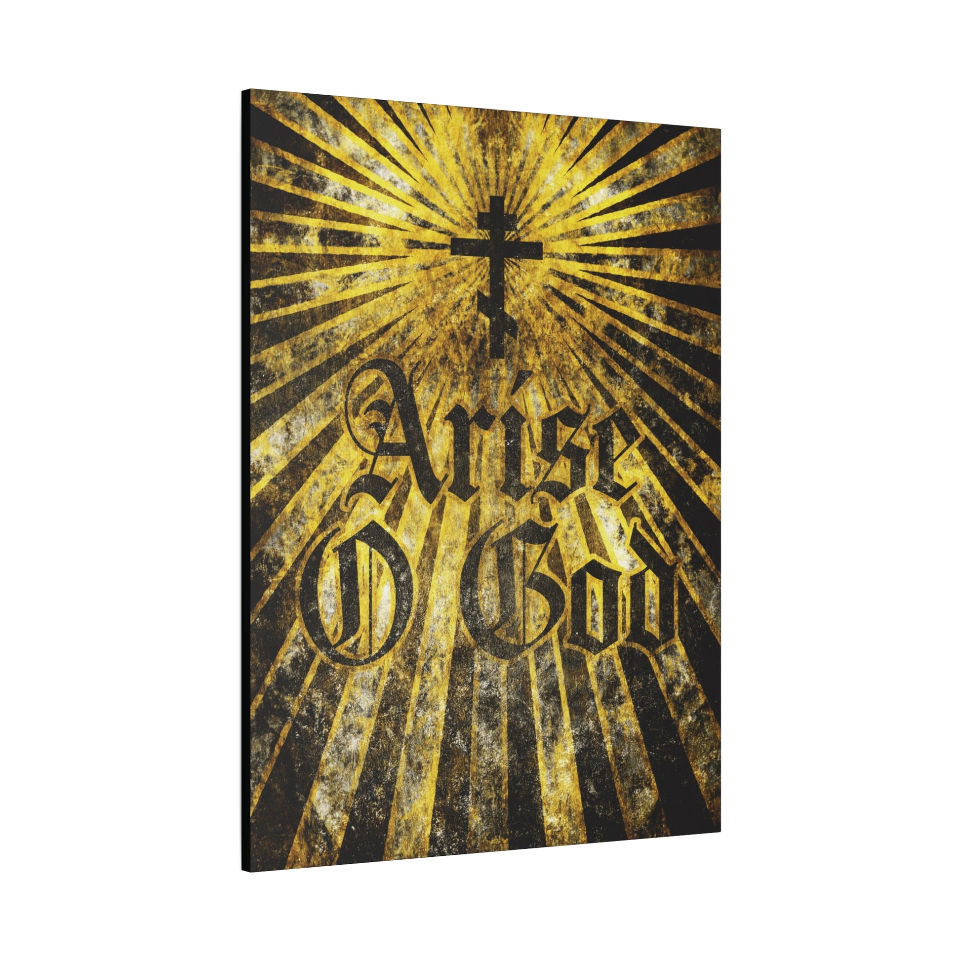 Arise O God | Psalm 81 (82 LXX) Orthodox wall art features a Gothic font, Orthodox cross above the text, and golden rays radiating outward on a textured background—perfect for expressing the Divine Council worldview.