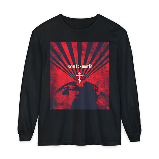 What Shall it Profit a Man | Matthew 16:26 | Soul Is Greater Than World | Red Earth White Cross | Orthodox Christian Long Sleeve Shirt