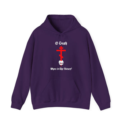 O Death Where is Thy Victory? 1 Cor 15:55 | Cross Stabbing Skull | Spraypaint Aesthetic | Orthodox Christian Hoodie