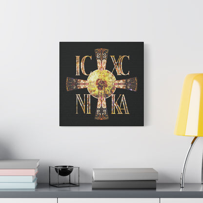 ICXC NIKA Celtic Style Equal Armed Cross | Bright Solar Texture | Orthodox Christian Canvas Art