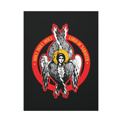Inspired by Isaiah 6, this Orthodox Seraphim Angel icon features six wings, a halo, and a red ring inscribed with "HOLY HOLY HOLY LORD OF HOSTS." Perfect Christian wall art: Holy Holy Holy, Lord of Sabaoth | Unseen Realm.