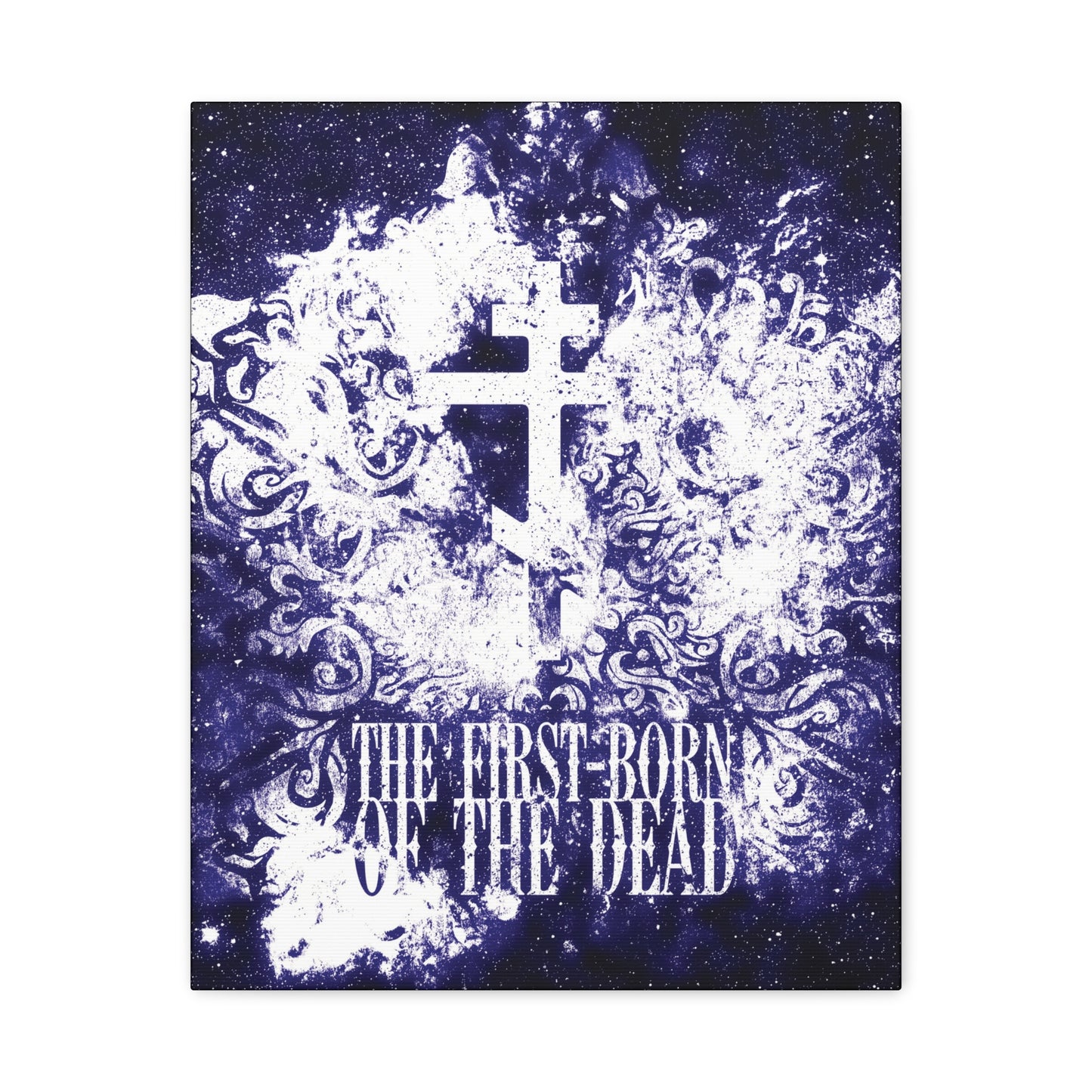 The First-Born of the Dead | Glowing White & Blue Textured Cosmic Orthodox Cross | Resurrection & Apocalypse | Christian Canvas Art