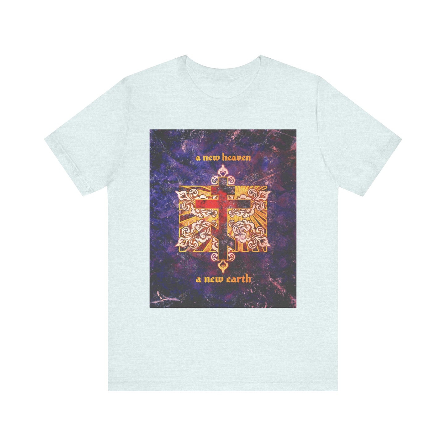 A New Heaven/A New Earth | Red Orthodox Cross on Textured Ornate Background | Apocalyptic | Orthodox Lightweight Cotton Unisex Tee