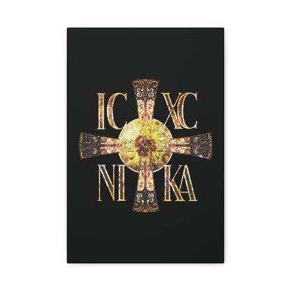 ICXC NIKA Celtic Style Equal Armed Cross | Bright Solar Texture | Orthodox Christian Canvas Art