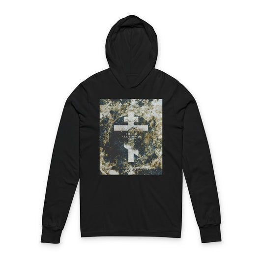 Behold, I Make All Things New | Revelation 21:5 | Cosmic Textured Orthodox Cross | Parousia | Orthodox Long Sleeve Hooded Shirt
