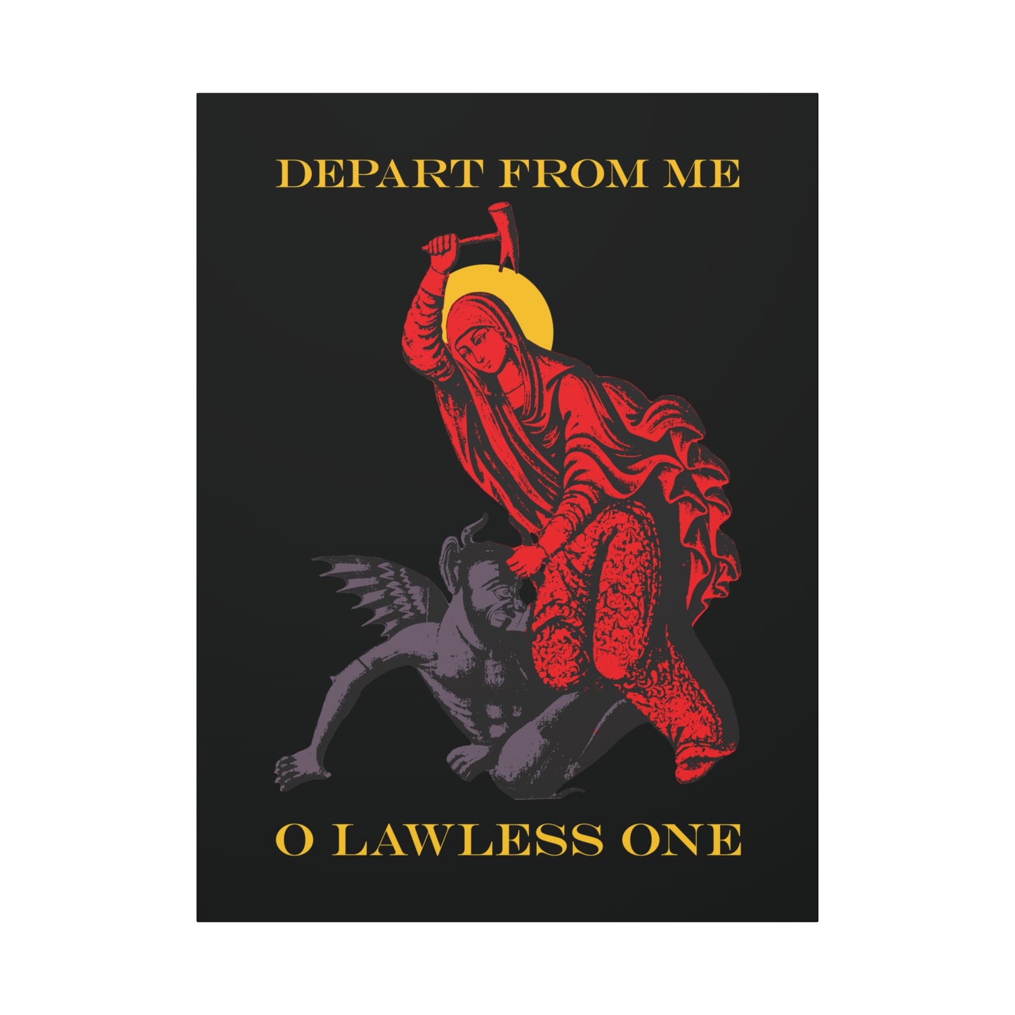 St Marina IconoGraphic (Depart from Me O Lawless One) | Saint Beating the Devil with a Hammer | Orthodox Christian Canvas Art