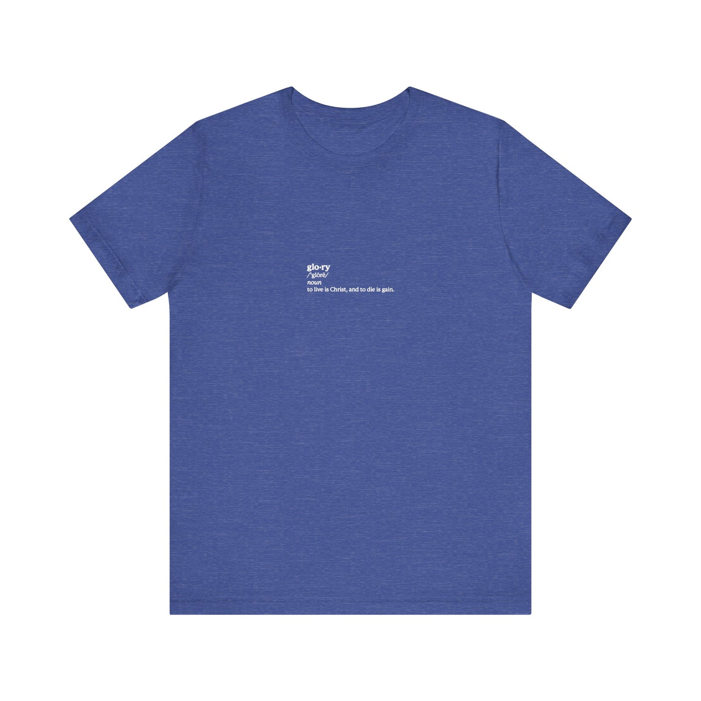 Show your faith with this Heather True Royal unisex tee featuring “To Live is Christ, to Die is Gain” (Phil 1:21)—a Martyrs Memento Mori design reflecting ascetic Christianity. Lightweight cotton for everyday comfort.
