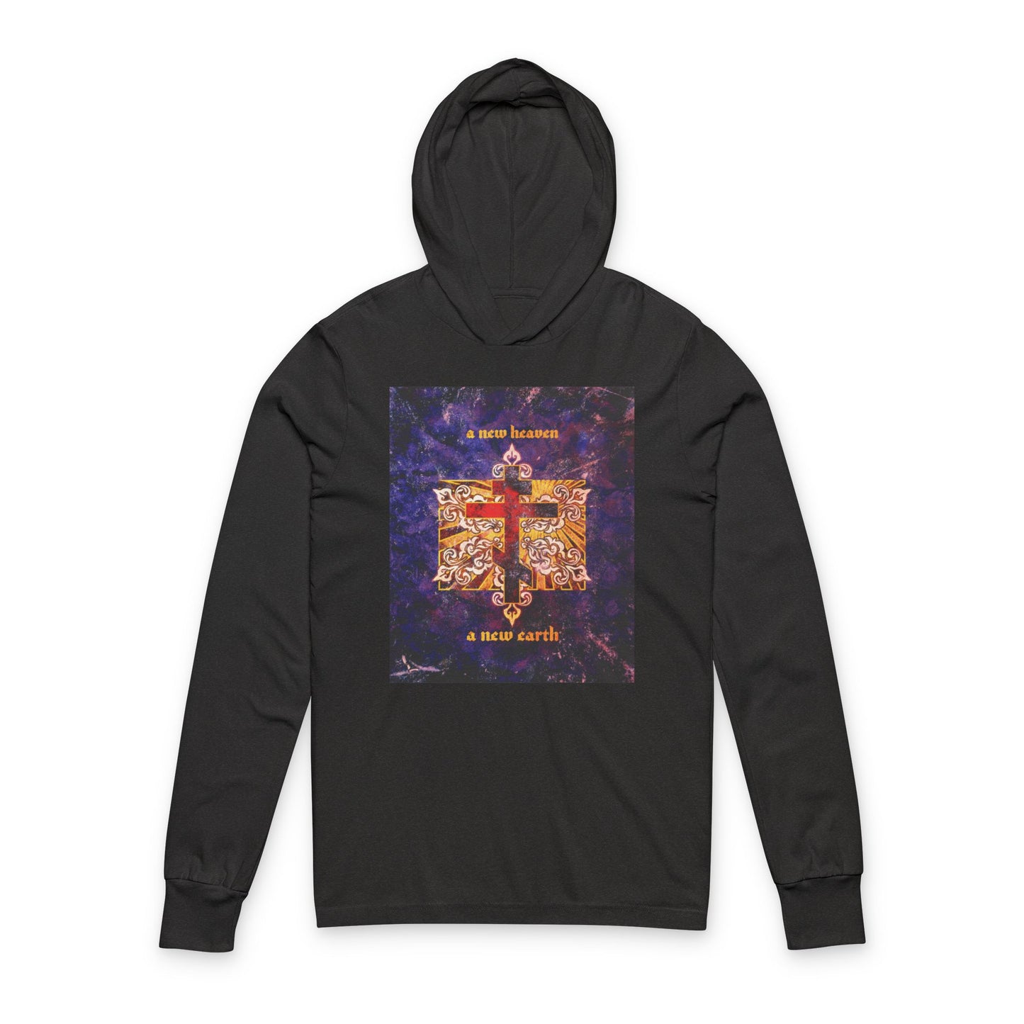 A New Heaven/A New Earth | Red Orthodox Cross on Textured Ornate Background | Orthodox Hooded Shirt