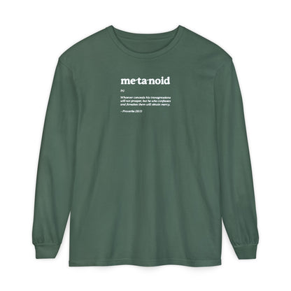 Metanoia Metanoid Definition | Proverbs 28:13 | Confession & Repentance | Minimalist Design | Orthodox Christian Long Sleeve Shirt