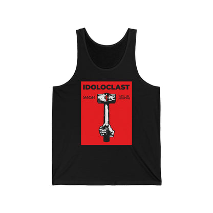 Idoloclast Idol-Smasher | Jesus NIKA Fist w/ Sledgehammer on Red Background | Smash Your Passions | Orthodox Christian Jersey Tank Top / Sleeveless Shirt