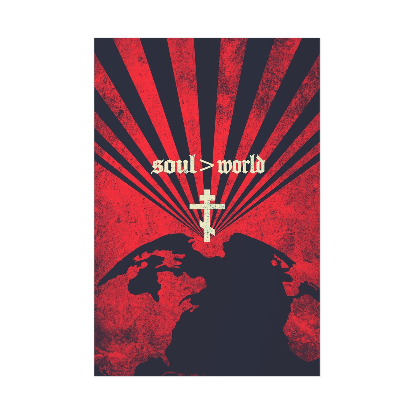 What Shall it Profit a Man | Matthew 16:26 | Soul Is Greater Than World | Red Earth White Cross | Orthodox Christian Art Poster