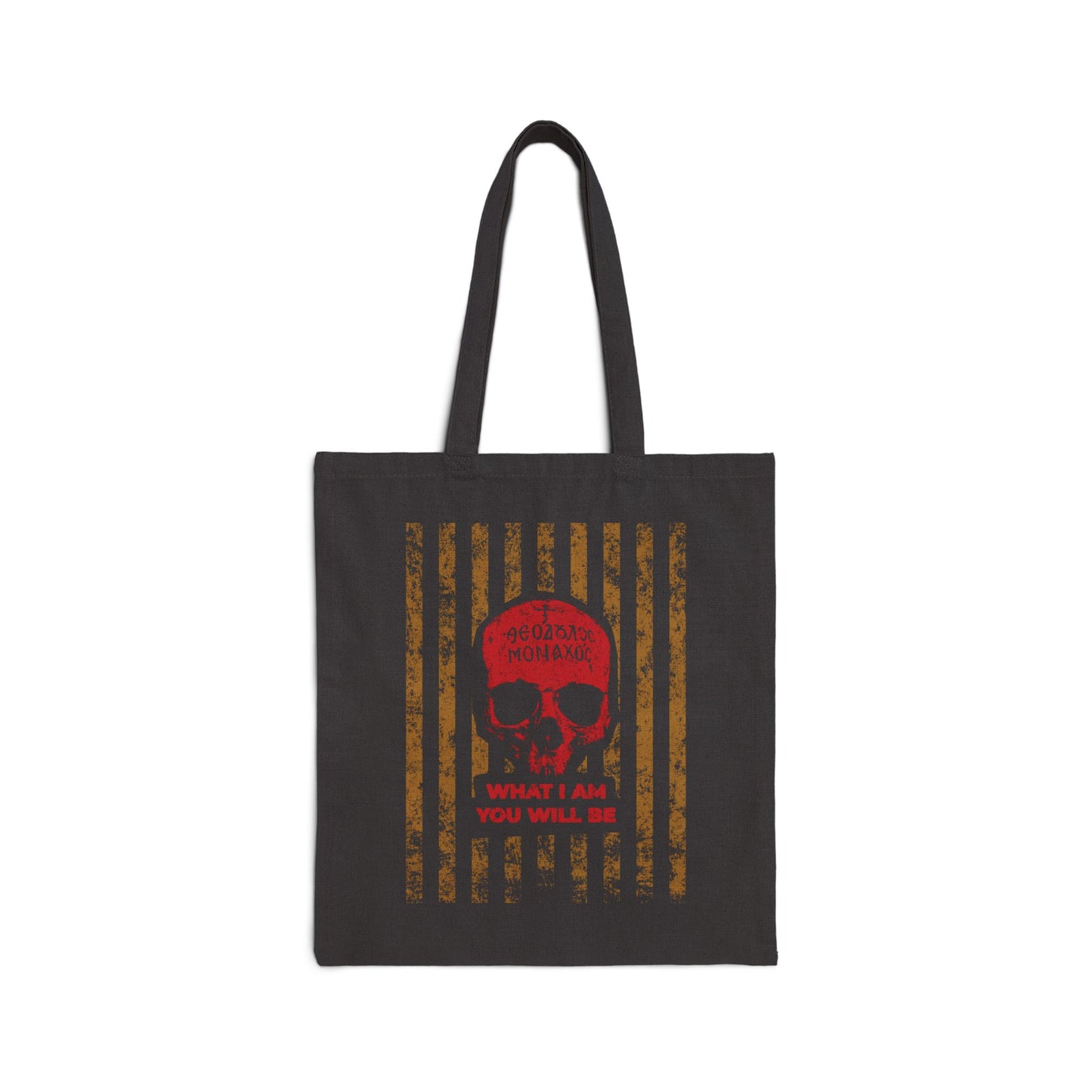 What I Am You Will Be | Memento Mori | Remembrance of Death | Mt Athos Monk Skull | Ascetic Ethos | Christian Tote Bag