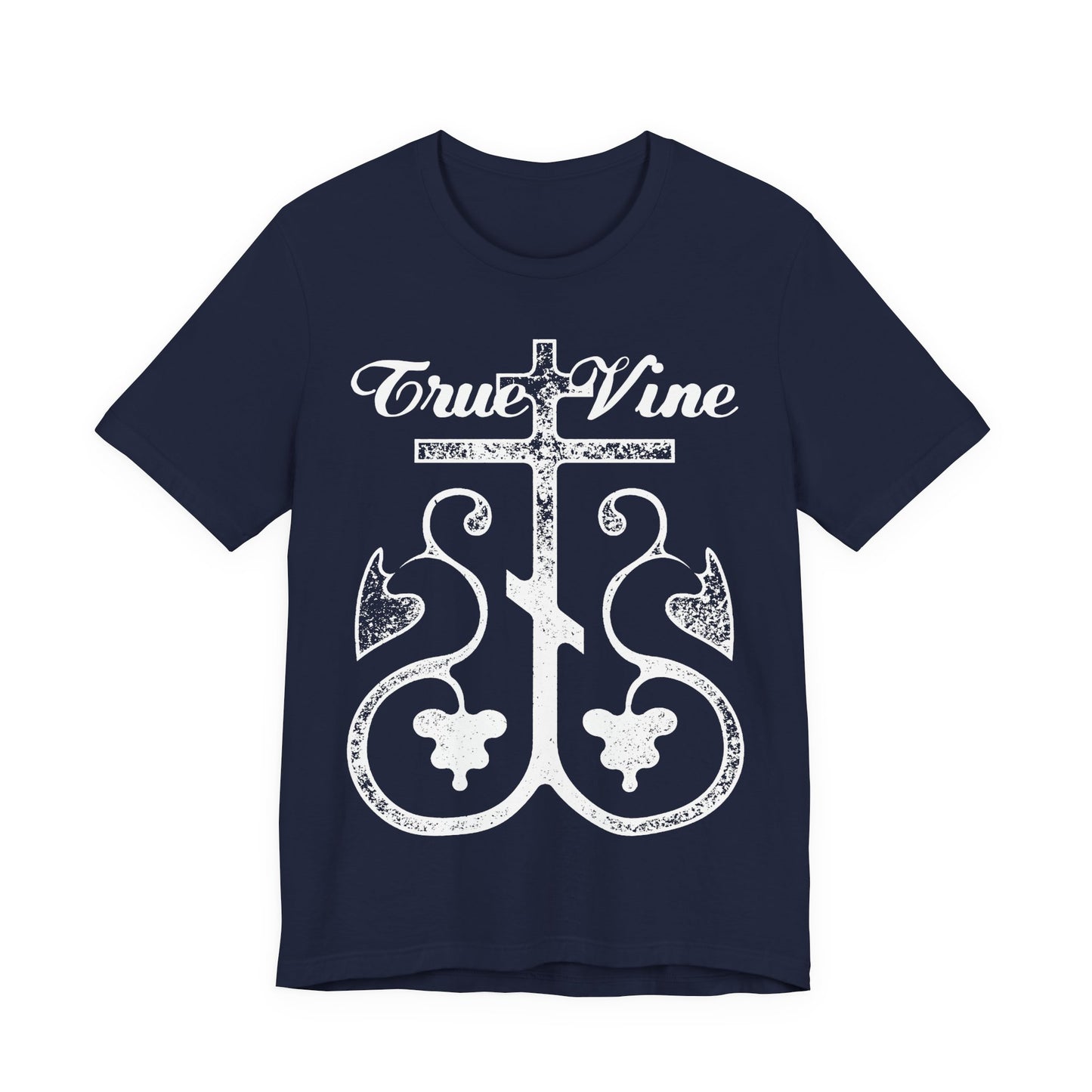I Am the True Vine (John 15, Ezekiel 15) | Orthodox Cross with Grape Vine | Photocopy Effect | Christian Unisex Cotton T-Shirt