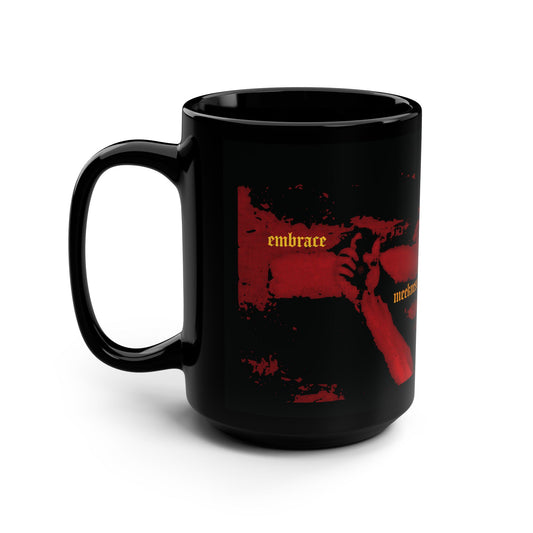 Embrace Meekness | Haunting Crucified Hand of Christ | Kenosis | Meek Shall Inherit Earth | Haltone Art | Gothic Font | Christian Black Mug