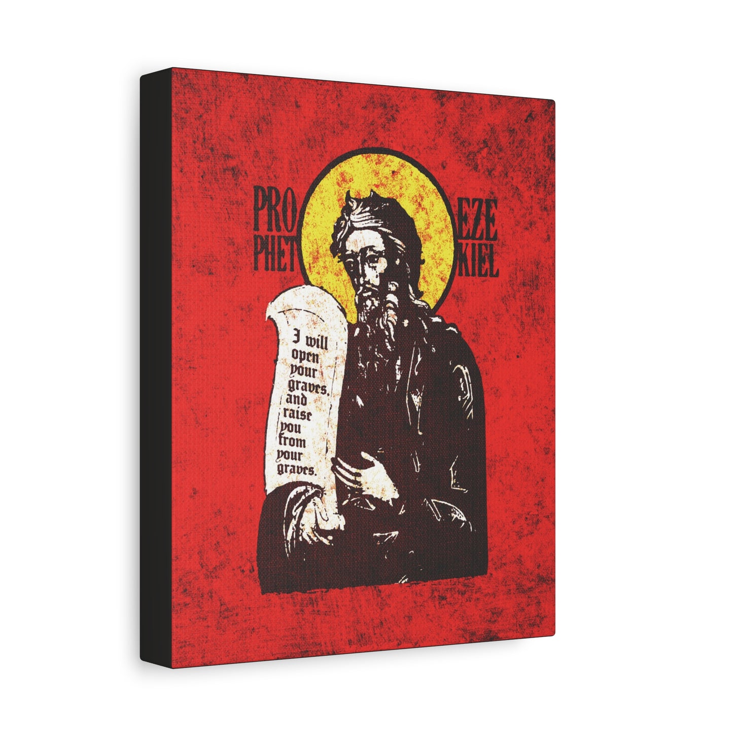 Prophet Ezekiel IconoGraphic | Textured, High Contrast Bright Red and Yellow Design | Old Testament | Orthodox Christian Canvas Art