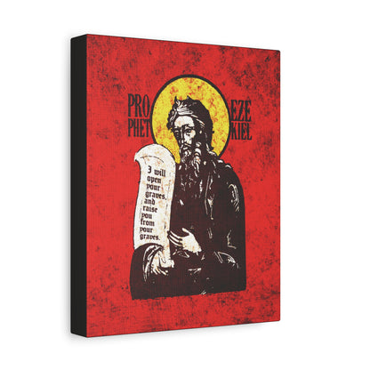 Prophet Ezekiel IconoGraphic | Textured, High Contrast Bright Red and Yellow Design | Old Testament | Orthodox Christian Canvas Art