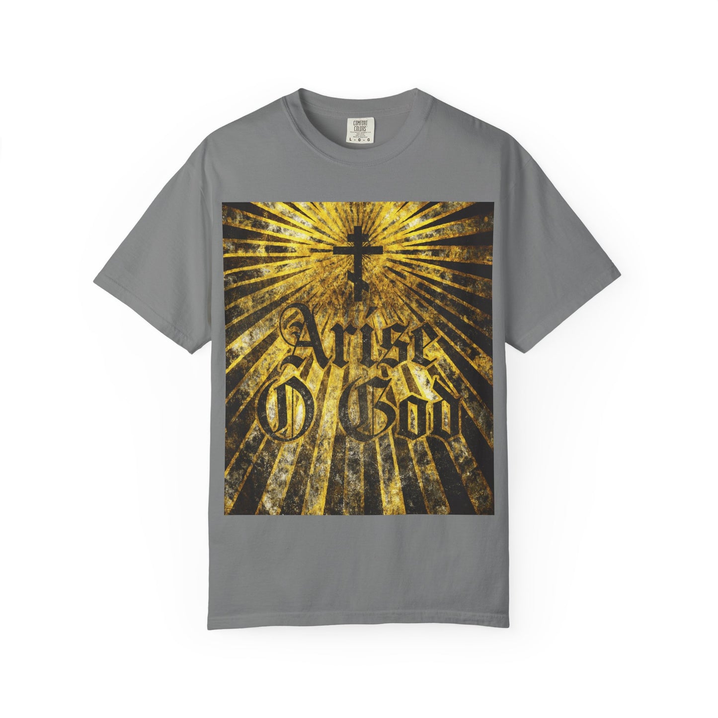 Arise O God | Psalm 81 (82 LXX) | Textured Gothic Font w/ Orthodox Cross & Golden Rays | Divine Council | Heavyweight Cotton Unisex T-Shirt