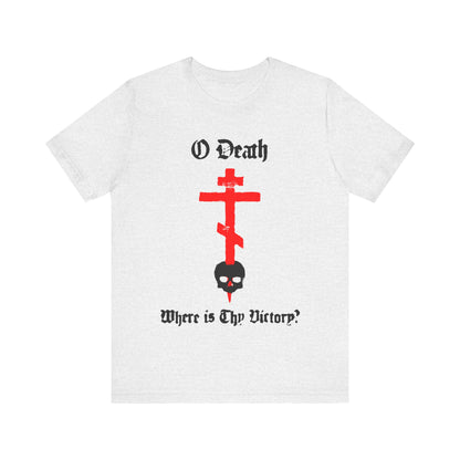 O Death Where is Thy Victory? 1 Cor 15:55 | Cross Stabbing Skull | Spraypaint Aesthetic | Orthodox Christian Cotton T-Shirt