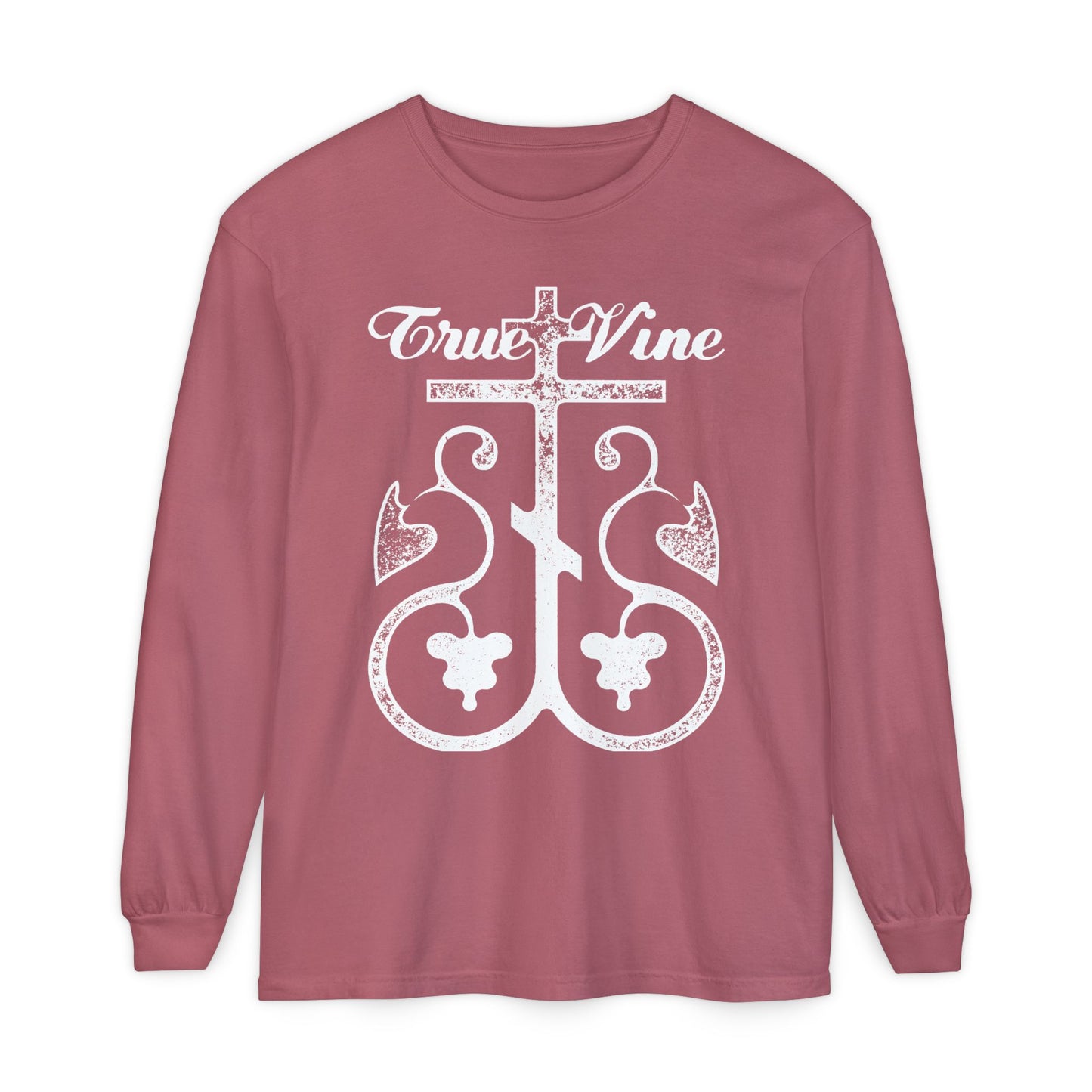 I Am the True Vine (John 15, Ezekiel 15) | Orthodox Cross with Grape Vine | Photocopy Effect | Orthodox Long Sleeve Cotton Shirt