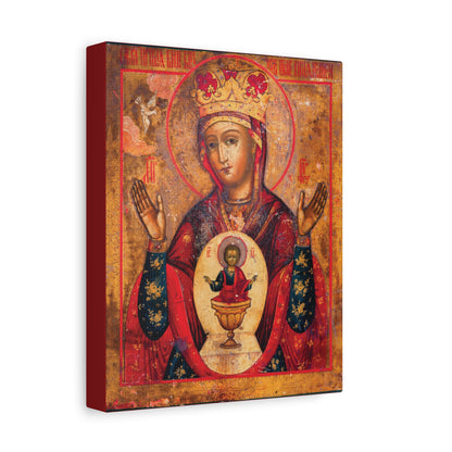 Mother of God of Nicaea Russian Orthodox Christian Icon | Panagia | Theotokos Mary—religious canvas sacred wall art depicting the Theotokos with raised hands and the Christ child on her chest in a traditional style.