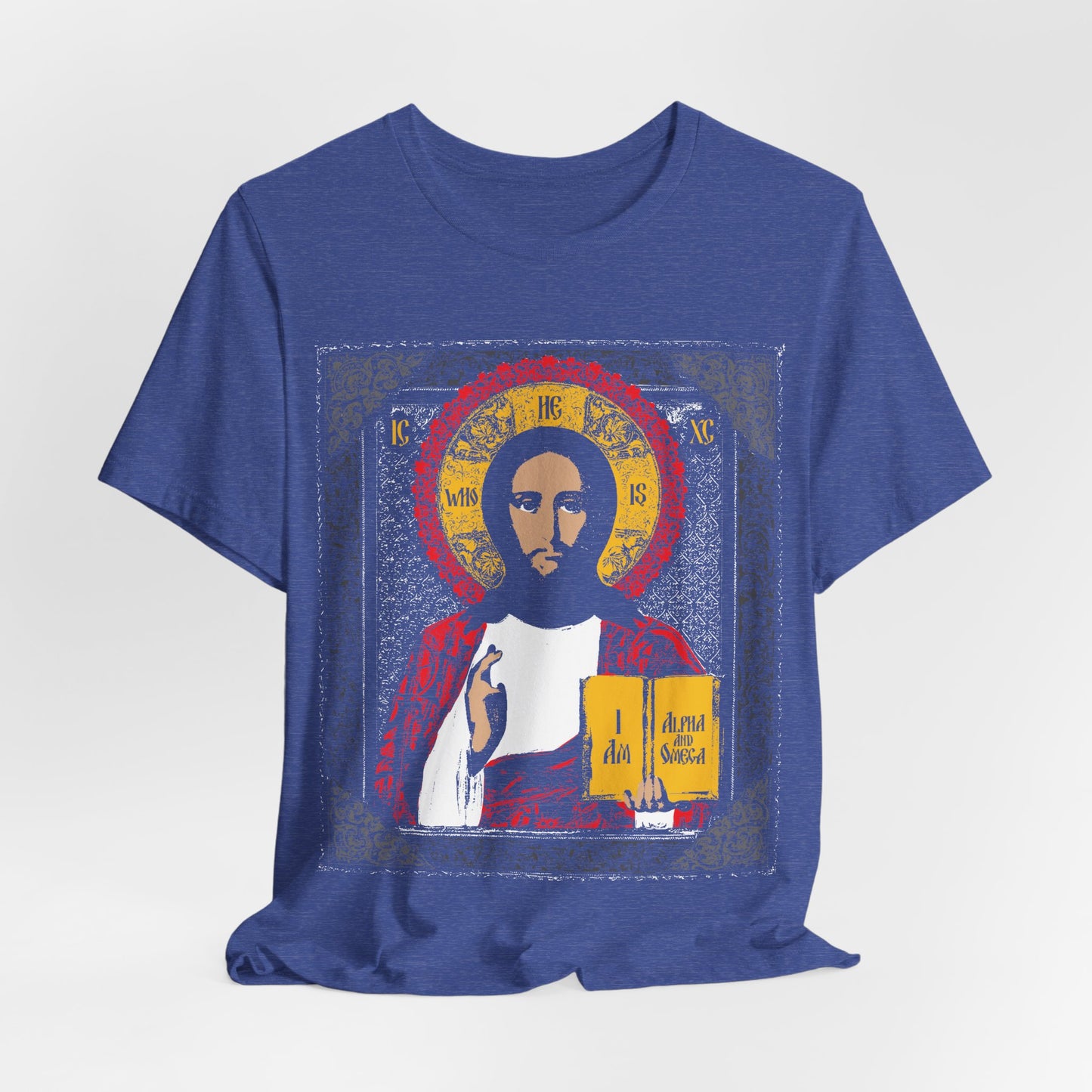 Christ Pantocrator Icono-Graphic | He-Who-Is | I Am the Alpha and Omega | Ancient Icon Graphic Design | Orthodox Christian Cotton T-Shirt