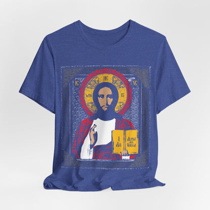 Christ Pantocrator Icono-Graphic | He-Who-Is | I Am the Alpha and Omega | Ancient Icon Graphic Design | Orthodox Christian Cotton T-Shirt