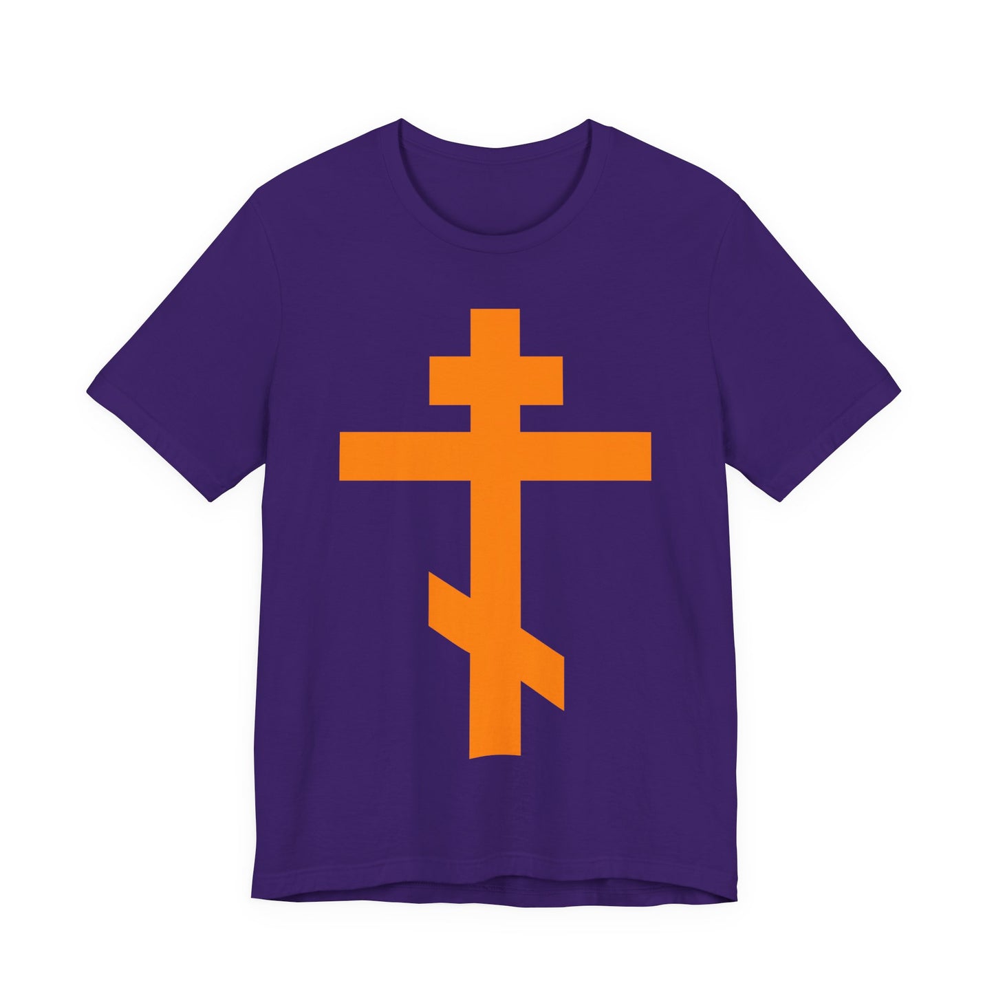 Orange Orthodox Tribar Cross | Preserve Thy People By Thy Cross, O Lord | Christ is King | Christian Unisex Cotton Tee