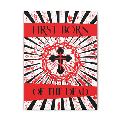 First Born of the Dead | Orthodox Cross and Crown of Thorns | Red White and Black Textured Design with Rays | Orthodox Christian Canvas Art
