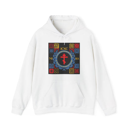 Let All Adverse Powers Be Crushed (Red, Yellow & Blue Design) | ICXC NIKA | Medieval Tile Design | Orthodox Christian Hoodie