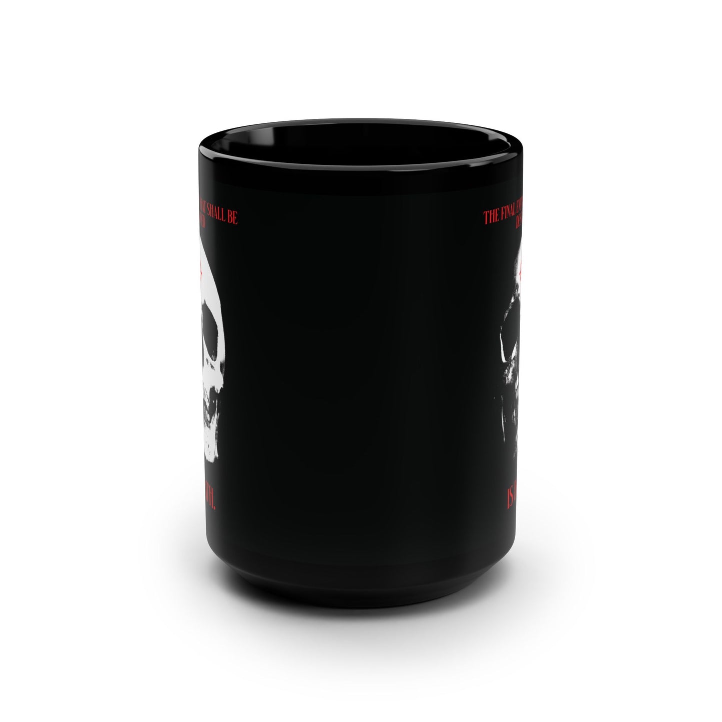 The Final Enemy That Shall Be Destroyed (1 Cor 15:26) | Skull in Crosshairs | Gothic Style Orthodox Christian Black Mug