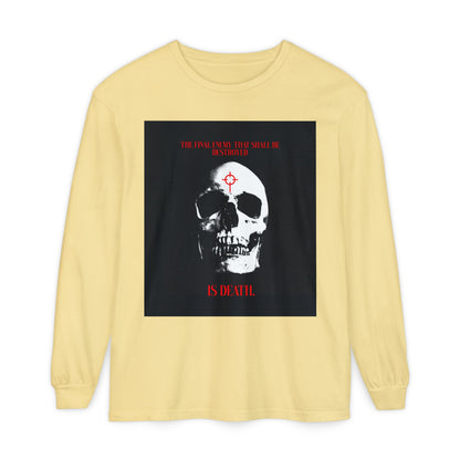 The Final Enemy That Shall Be Destroyed (1 Cor 15:26) | Skull in Crosshairs | Gothic Style Orthodox Christian Long Sleeve Shirt