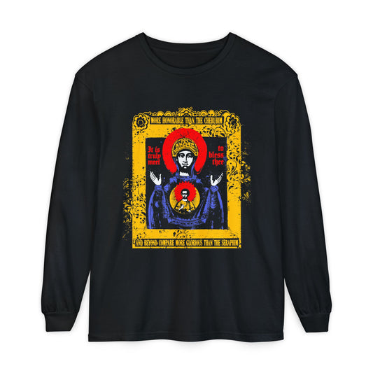 It is Truly Meet To Bless Thee Iconographic | Axion Estin Hymn to the Mother of God Theotokos | Orthodox Christian Long Sleeve Shirt