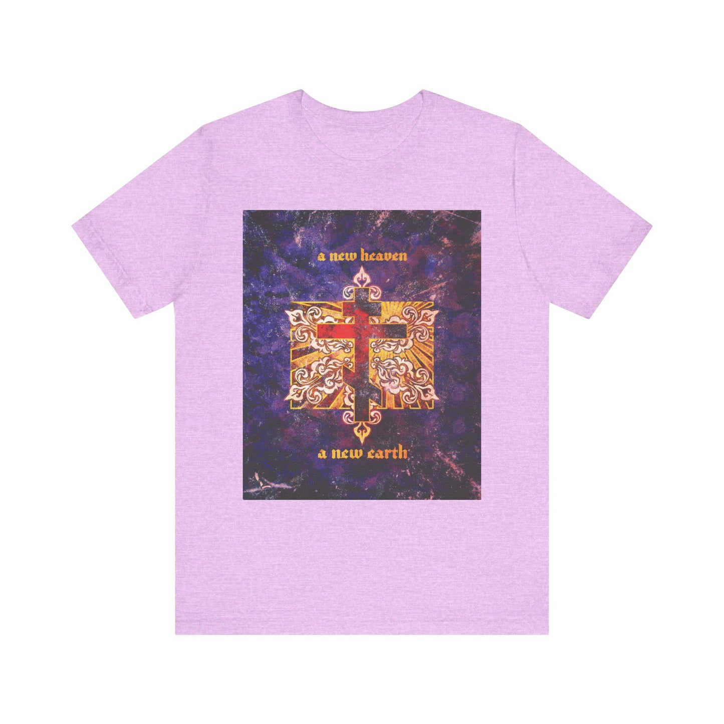 A New Heaven/A New Earth | Red Orthodox Cross on Textured Ornate Background | Apocalyptic | Orthodox Lightweight Cotton Unisex Tee