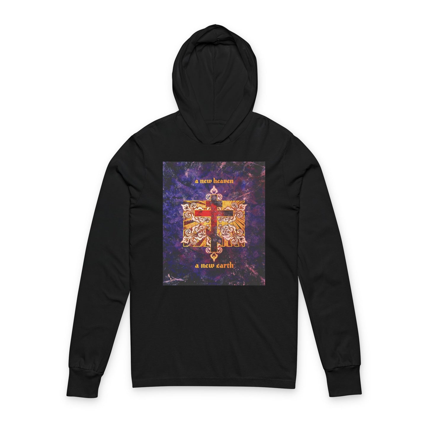 A New Heaven/A New Earth | Red Orthodox Cross on Textured Ornate Background | Orthodox Hooded Shirt