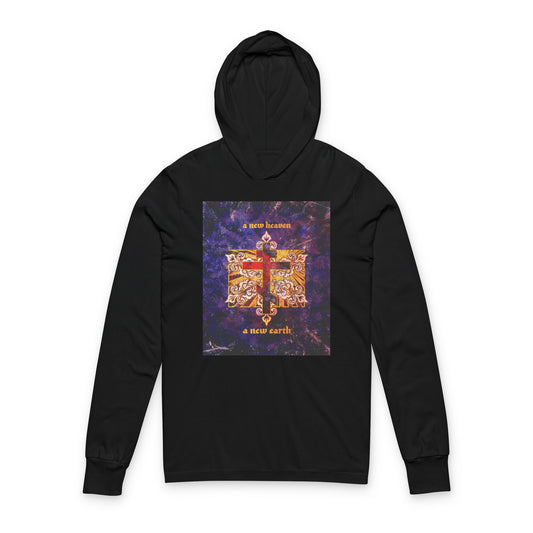 A New Heaven/A New Earth | Red Orthodox Cross on Textured Ornate Background | Orthodox Hooded Shirt