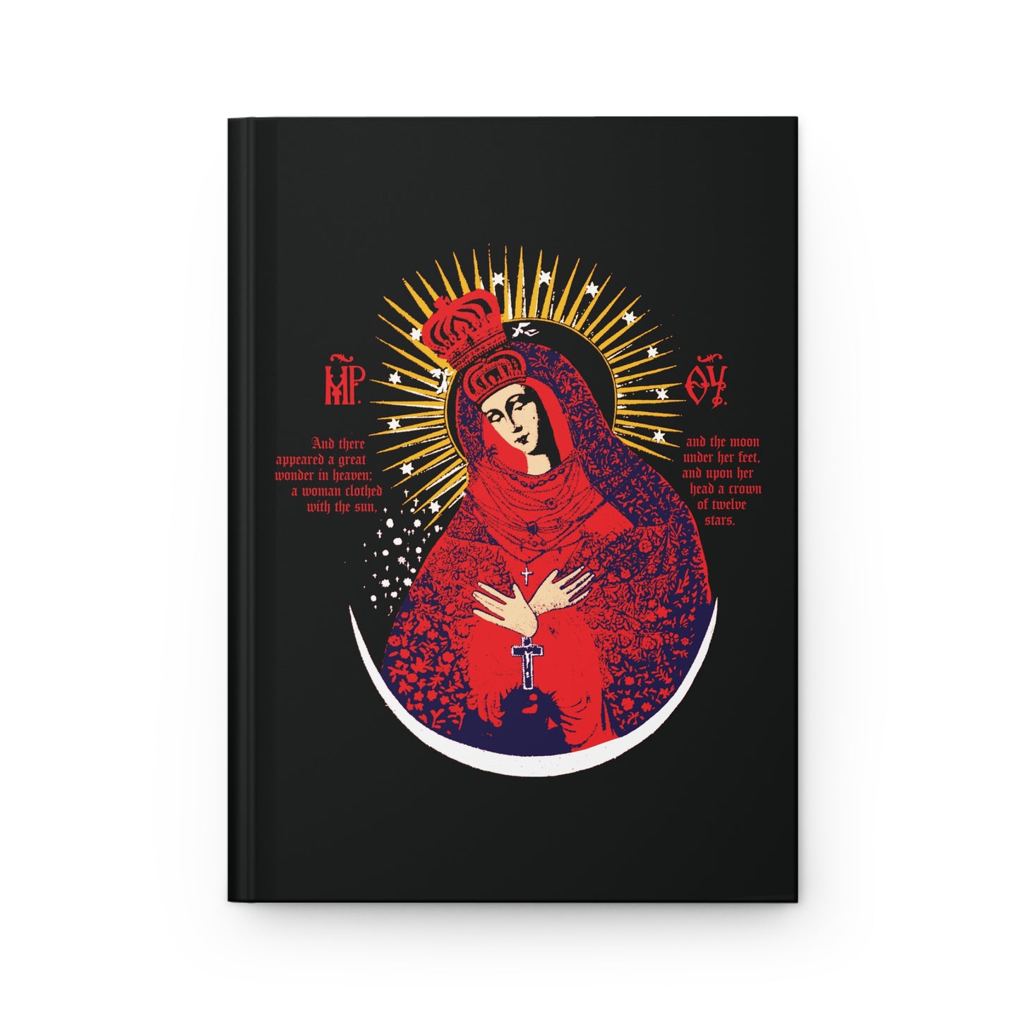 Our Lady the Gate of Dawn Icono-Graphic Orthodox Christian Journal features the crowned Theotokos in a red, blue, and gold design, inspired by the Vilnius icon venerated in Lithuanian Orthodoxy.