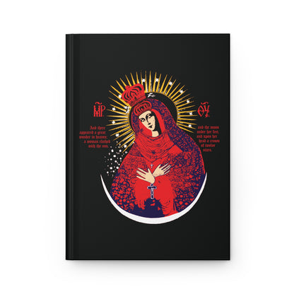 Our Lady the Gate of Dawn Icono-Graphic Orthodox Christian Journal features the crowned Theotokos in a red, blue, and gold design, inspired by the Vilnius icon venerated in Lithuanian Orthodoxy.