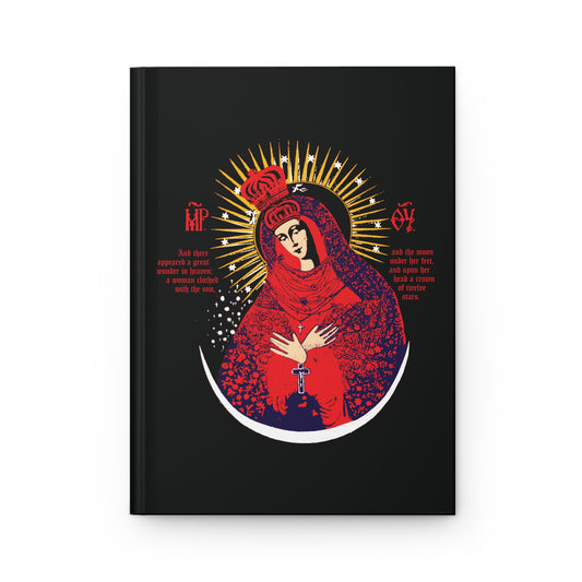 Our Lady the Gate of Dawn Icono-Graphic Orthodox Christian Journal features the crowned Theotokos in a red, blue, and gold design, inspired by the Vilnius icon venerated in Lithuanian Orthodoxy.