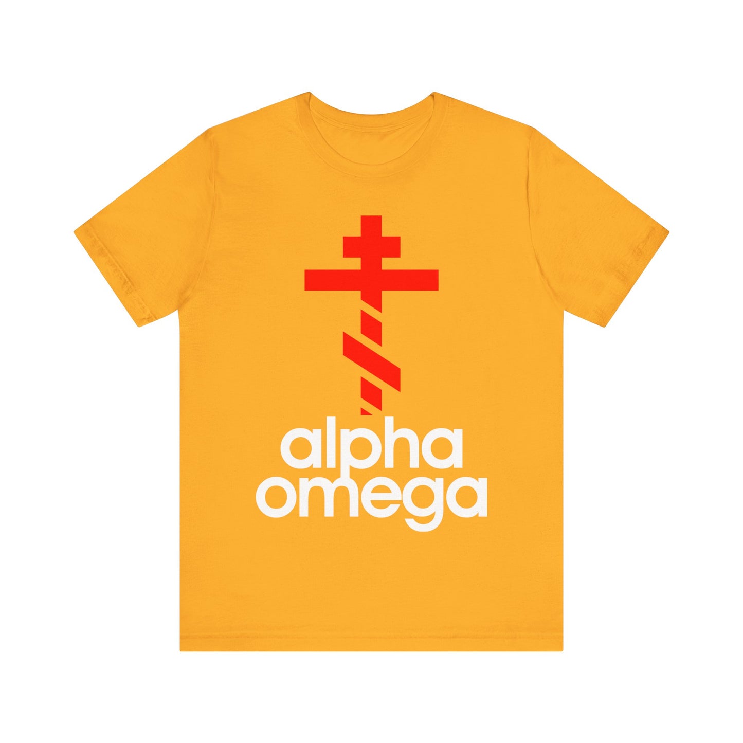 Alpha & Omega Red Orthodox Cross (Large Design) | Minimalist Adidas Inspired Logo Mashup | Orthodox Lightweight Cotton Unisex Tee
