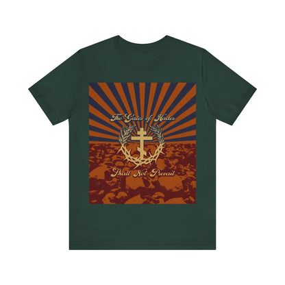 The Gates of Hades Shall Not Prevail | Cross with Wreath & Crown of Thorns | Skulls and Rays | Orthodox Christian T-Shirt