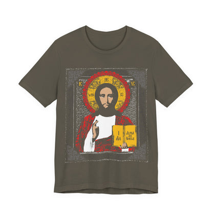 Christ Pantocrator Icono-Graphic | He-Who-Is | I Am the Alpha and Omega | Ancient Icon Graphic Design | Orthodox Christian Cotton T-Shirt