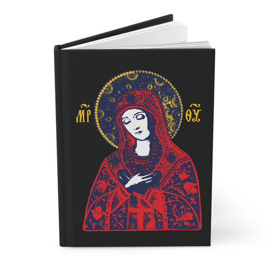 Joy of All Joys Tenderness Theotokos Iconographic Based on Traditional Orthodox Iconography | Red Design | Orthodox Christian Hardcover Journal