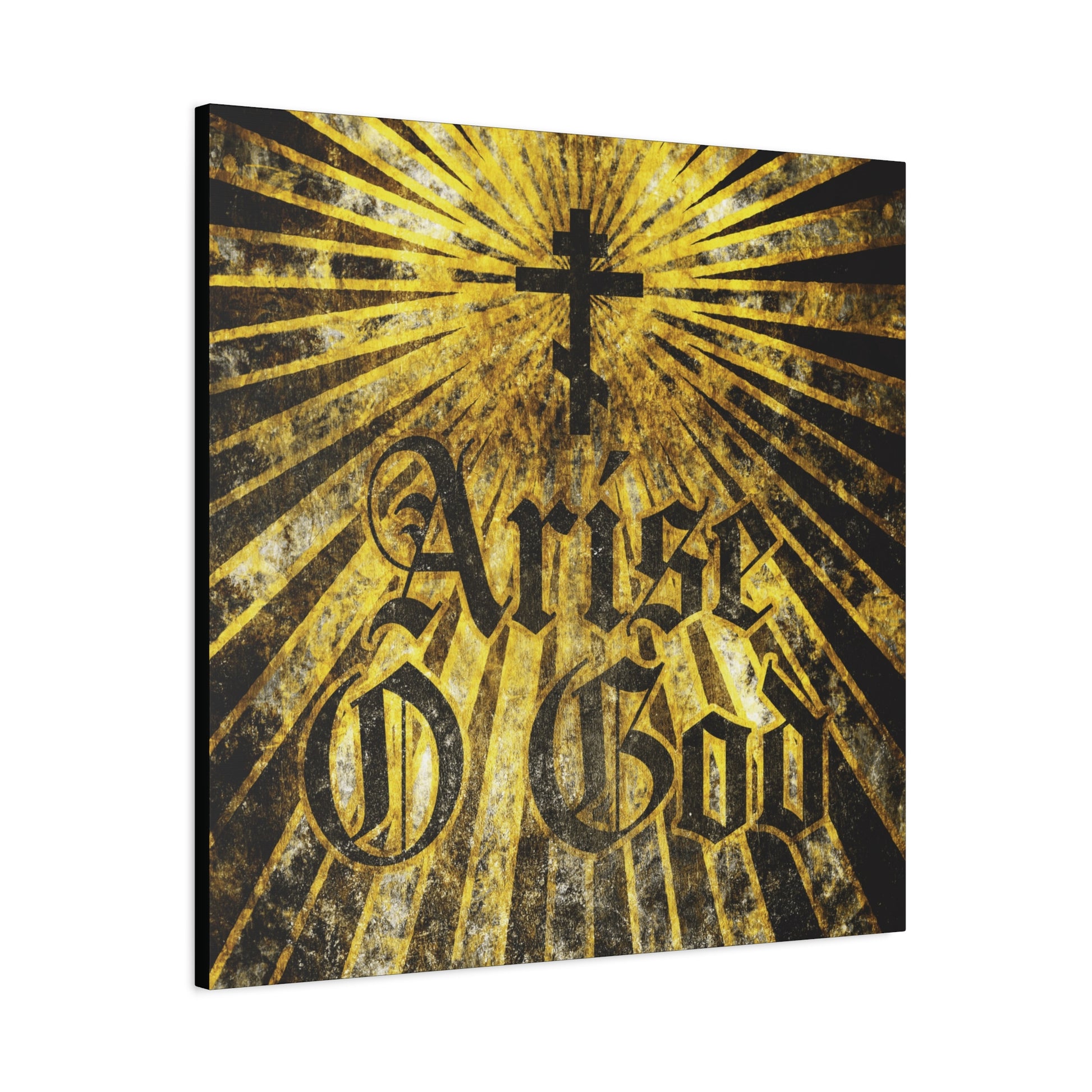 Arise O God | Psalm 81 (82 LXX): Orthodox Christian wall art featuring a black Orthodox cross, golden rays, and textured Gothic font on a grunge background—celebrating the Divine Council worldview.