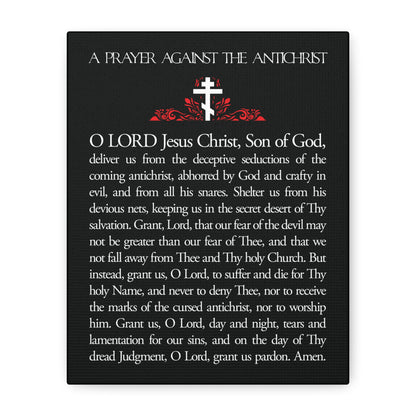 Orthodox Christian wall art featuring "Prayer Against the Antichrist" by Elder Anatoly the Younger of Optina, with white text on a black background. Christ is King | Book of Revelation.