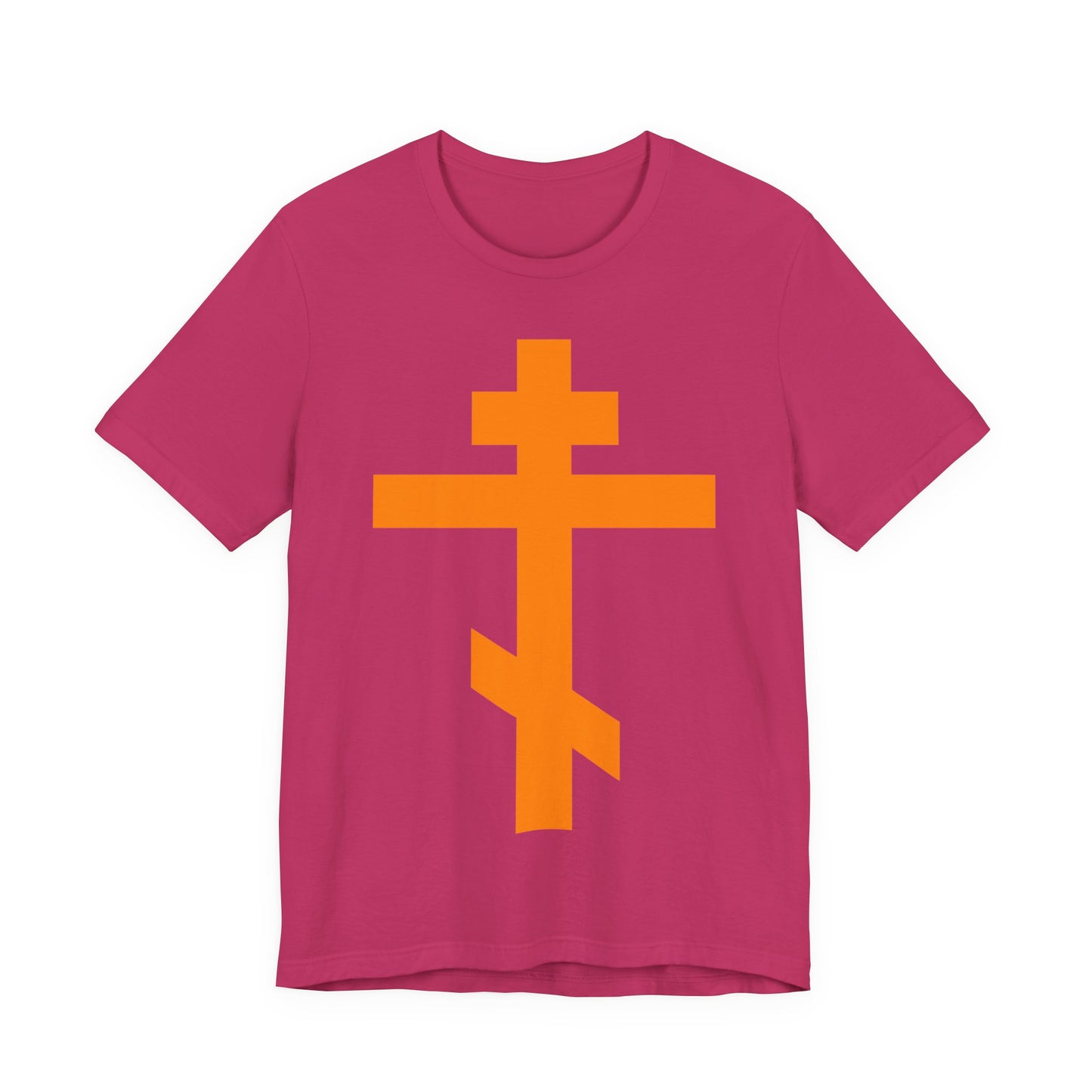 Orange Orthodox Tribar Cross | Preserve Thy People By Thy Cross, O Lord | Christ is King | Christian Unisex Cotton Tee