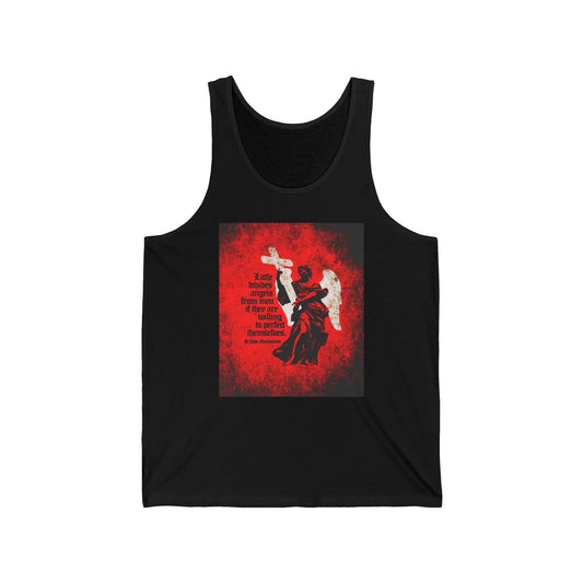Little Divides Angels from Men | Christian Perfection | St John Chrysostom | Textured Cemetery Angel | Orthodox Christian Jersey Tank Top
