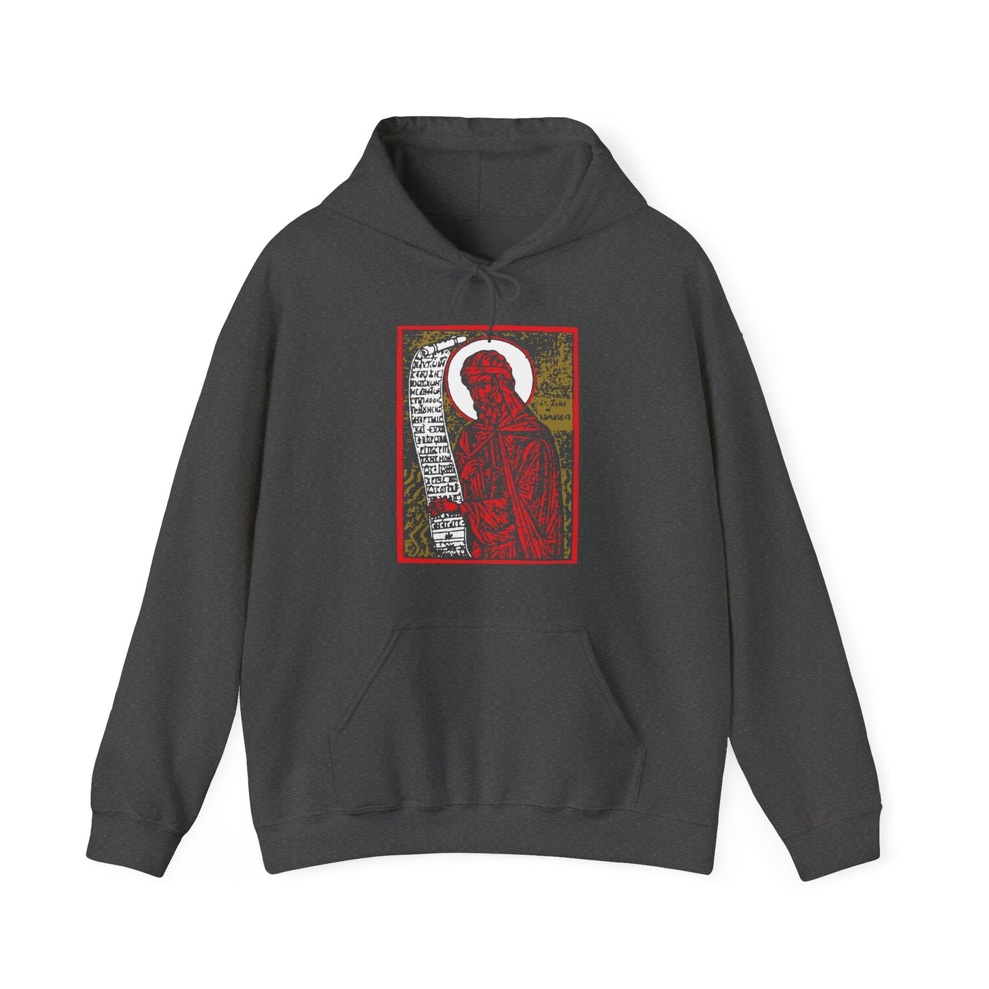 St. John of Damascus Icono-Graphic | Orthodox Christian Saint | Red Gold & Black High Contrast Design | Orthodox Christian Hoodie