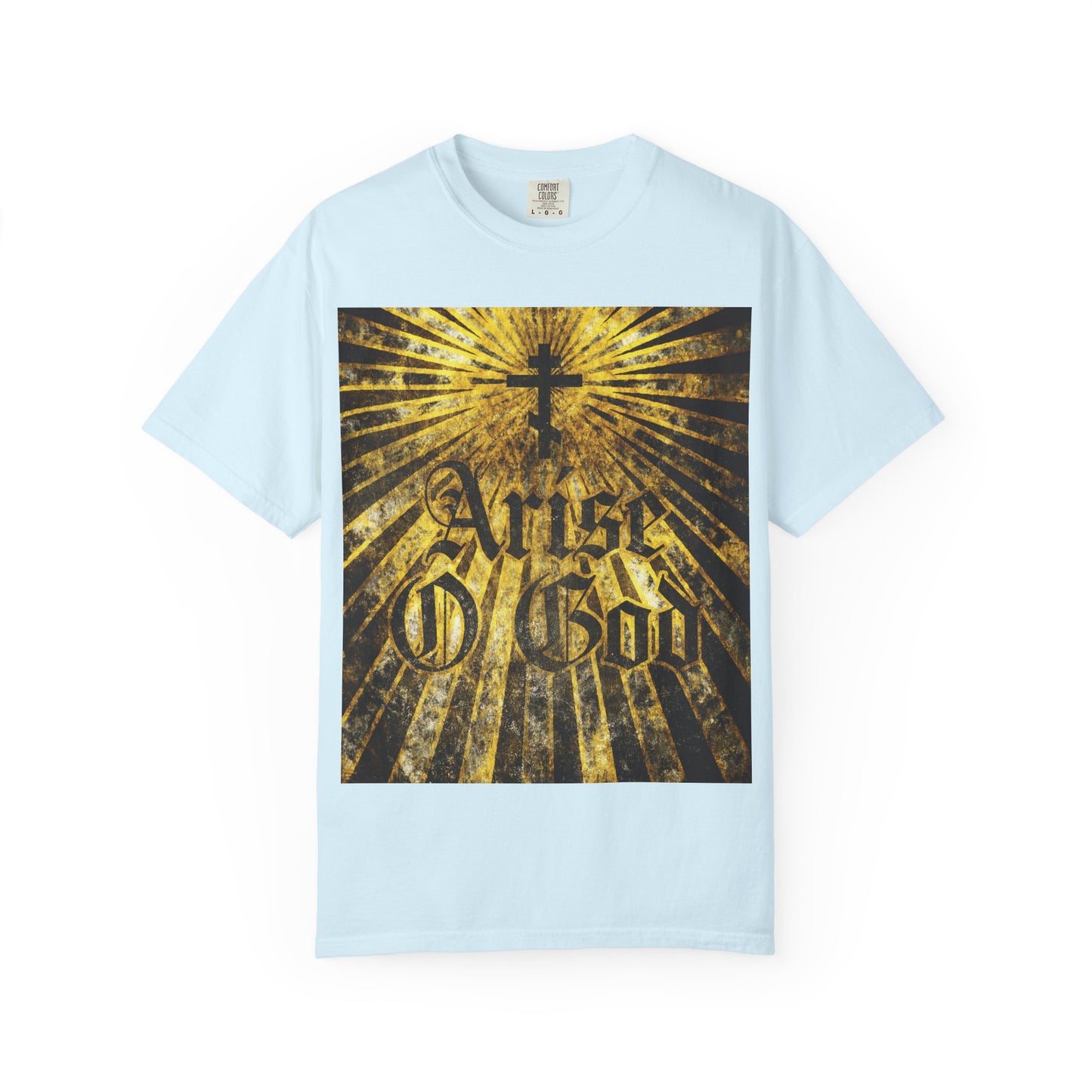 Arise O God | Psalm 81 (82 LXX) | Textured Gothic Font w/ Orthodox Cross & Golden Rays | Divine Council | Heavyweight Cotton Unisex T-Shirt