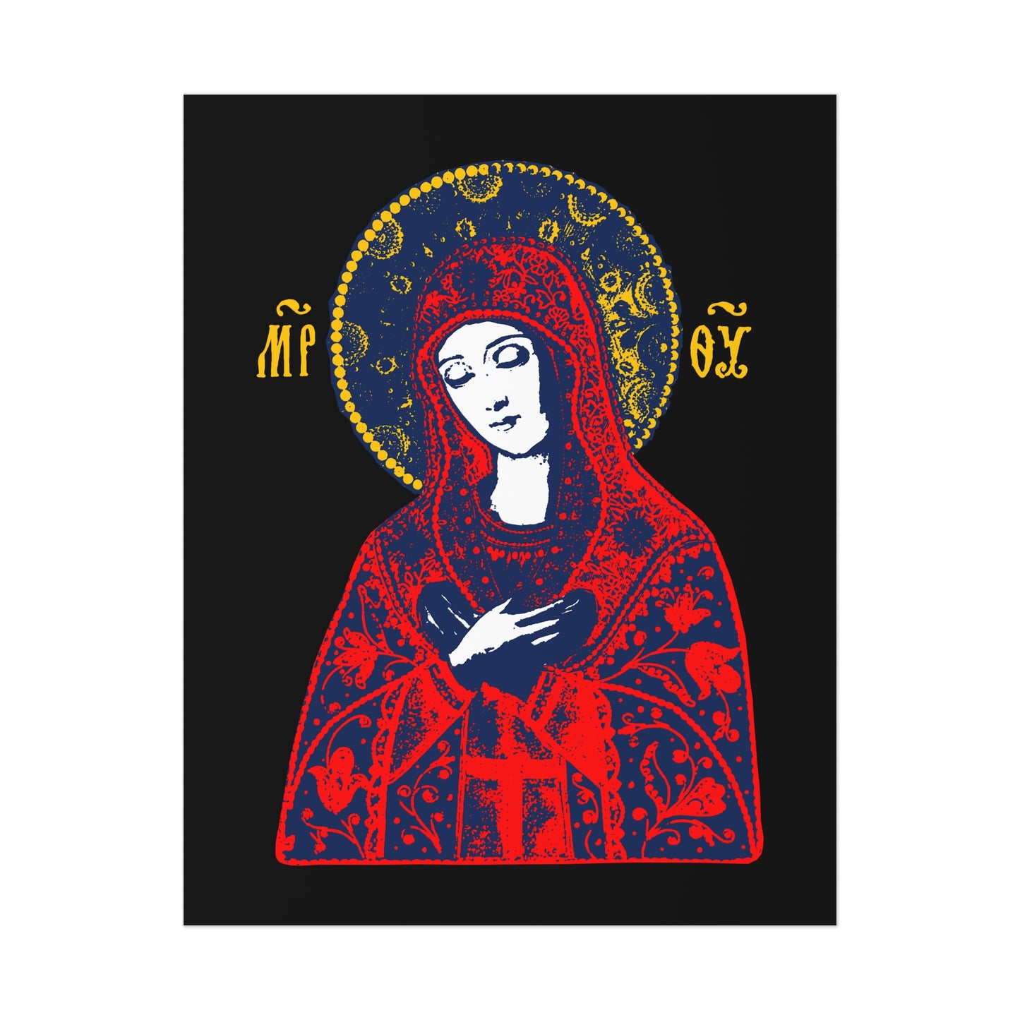 Joy of All Joys Tenderness Theotokos Iconographic Based on Traditional Orthodox Iconography | Bright Red Design | Orthodox Christian Art Poster